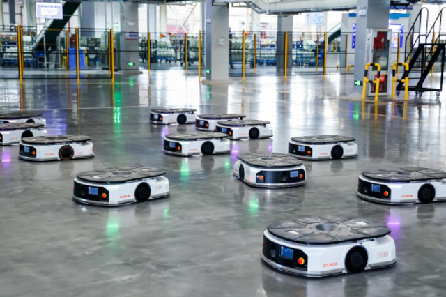 Autonomous mobile robots (AMRs) working in the factory