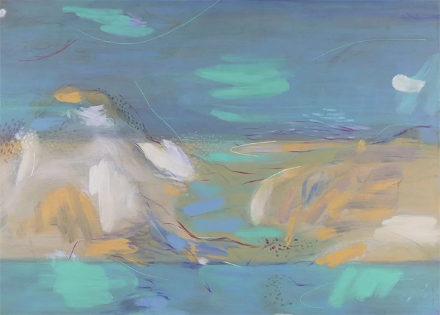 周力 Zhou Li
水與夢(mèng)：羊卓雍措 Memories in Tibet: Yamdrok Yumtso
布面綜合材料（丙烯、礦物顏料） Mixed media on canvas (acrylic, mineral pigments)